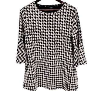 Ali Miles Dress Womens Large Houndstooth Print Bell Sleeve Knit Chic Tunic Dress